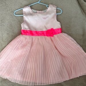 Pink Pleated Dress with Neon Pink Belt